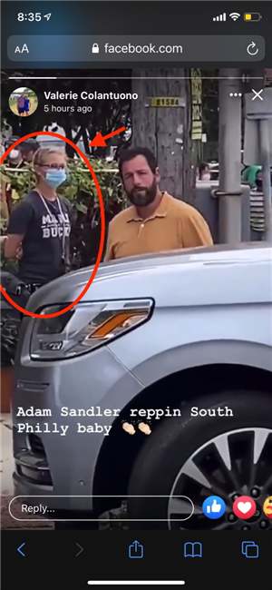 Alex (MBOT shirt) behind Adam Sandler on movie set